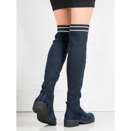 Ideal Shoes Bottes en daim à enfiler bleu marin 1