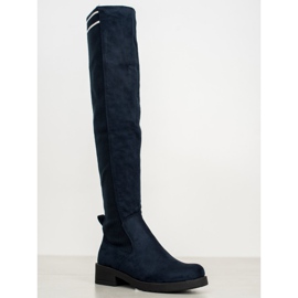 Ideal Shoes Bottes en daim à enfiler bleu marin 2