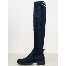 Ideal Shoes Bottes en daim à enfiler bleu marin 3