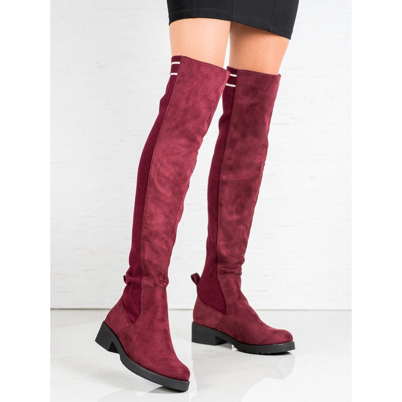 Ideal Shoes Bottes en daim à enfiler rouge 2