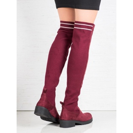 Ideal Shoes Bottes en daim à enfiler rouge 3