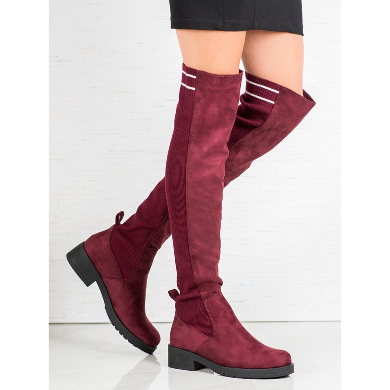 Ideal Shoes Bottes en daim à enfiler rouge 1