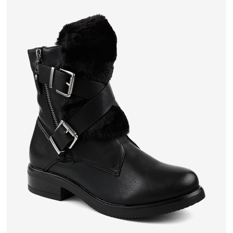 Bottes plates noires avec fourrure 1061A-PA le noir 1 Bottes plates noires avec fourrure 1061A-PA le noir 1