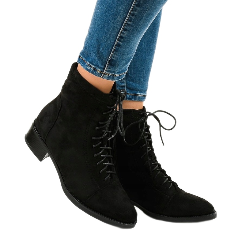 Bottines plates noires à lacets pour femme 3127 le noir 1