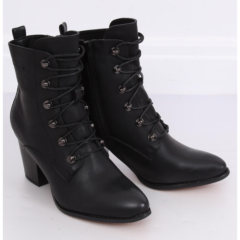 Noir 3698 Bottines noires à lacets et talons hauts 2