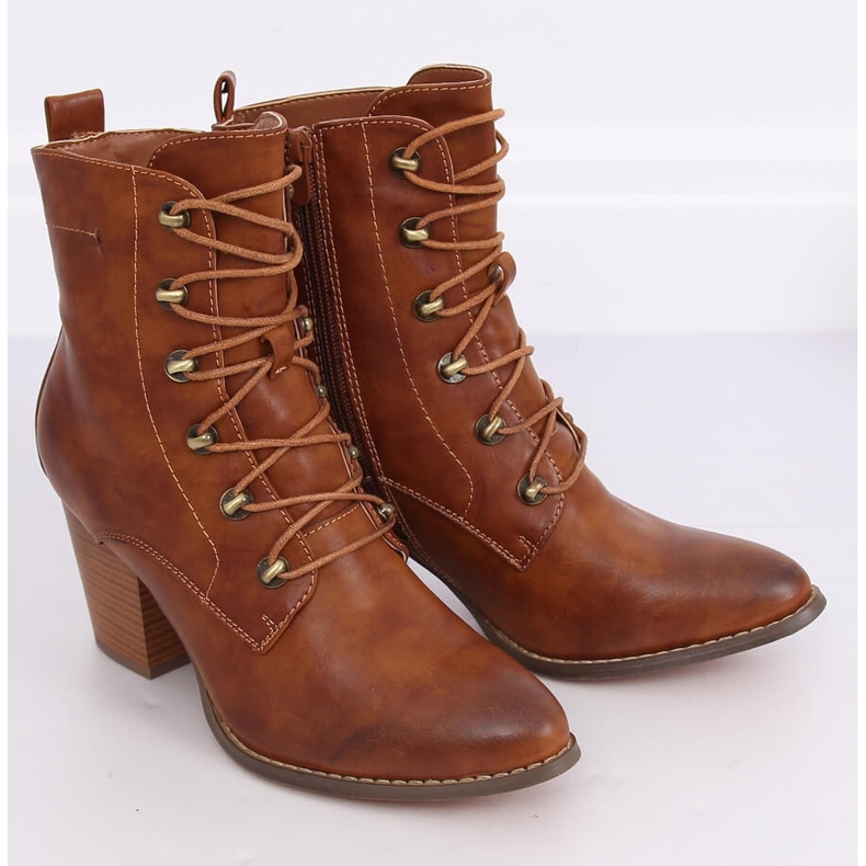 Bottines à lacets camel 3698 Camel brun 2