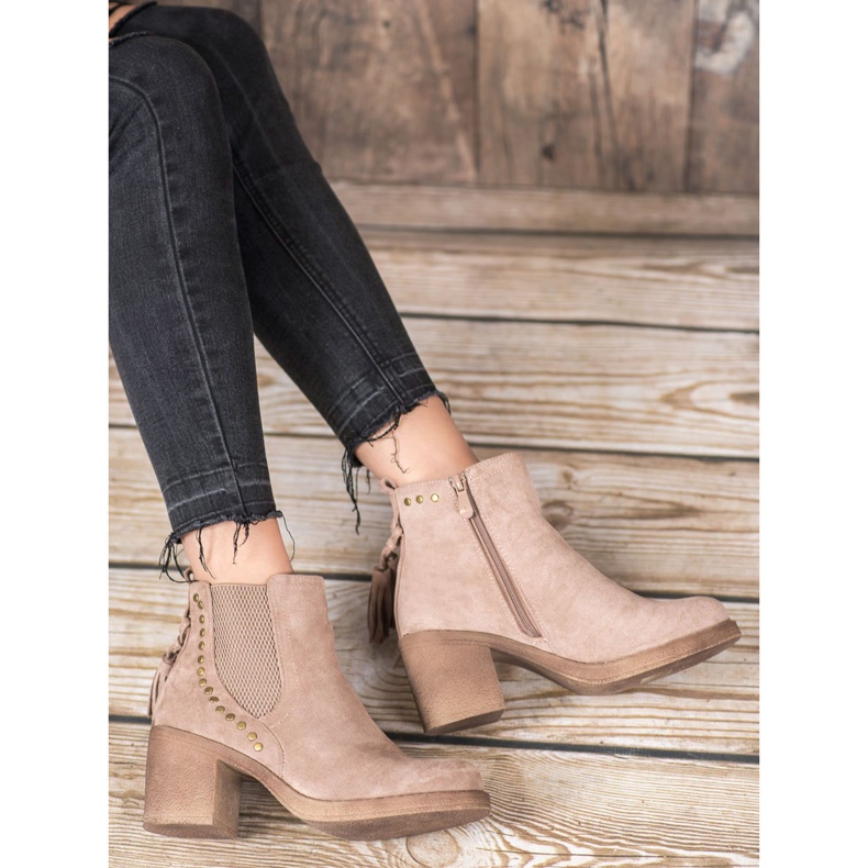 Small Swan Bottines Chelsea à franges brun 1