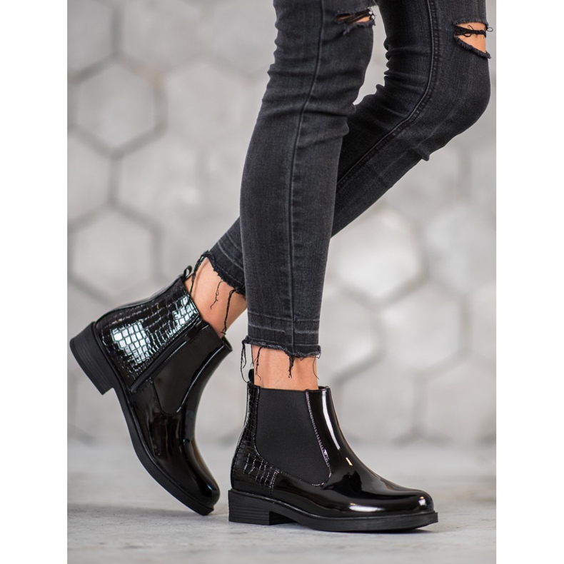 SHELOVET Bottines laquées imprimé serpent noir 1