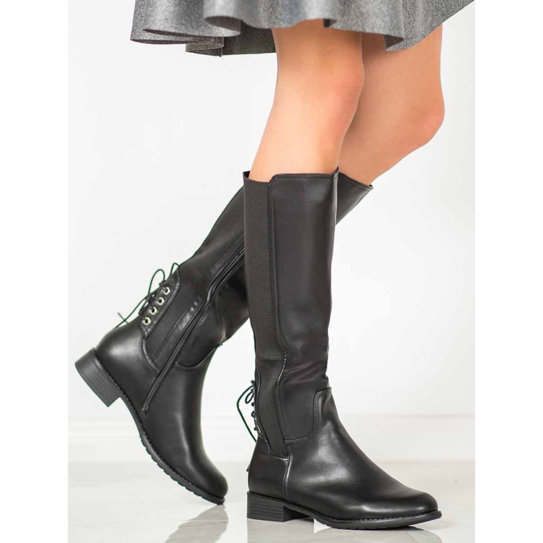 SHELOVET Bottes en cuir écologique le noir 2