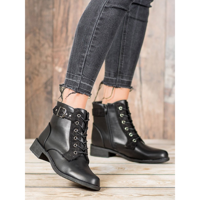 Small Swan Bottines à lacets classiques noir 1