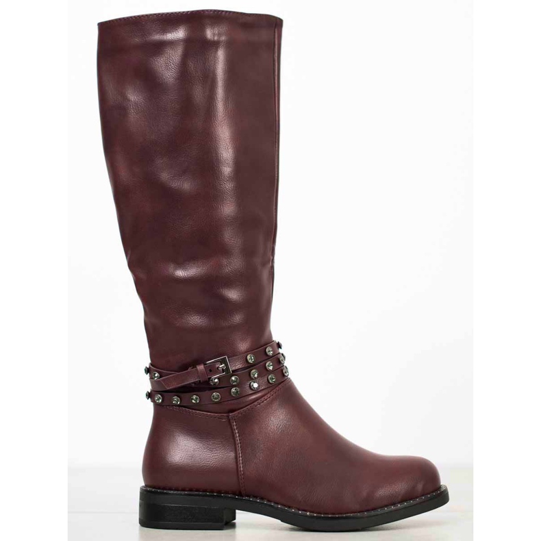 SHELOVET Bottes Marron Avec Cubic Zirconia rouge 2
