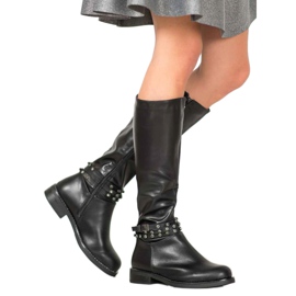 SHELOVET Bottes Noires Avec Cubic Zirconia 1