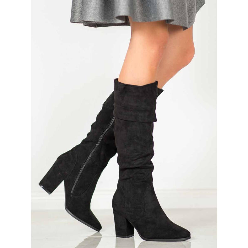 SHELOVET Bottines à talons en daim noir 1