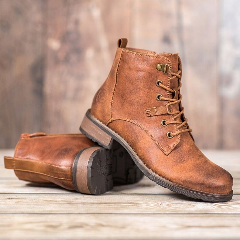 Goodin Trappeurs élégants en cuir écologique brun 1 Goodin Trappeurs élégants en cuir écologique brun 1