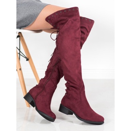SHELOVET Bottes en daim avec reliure rouge 4
