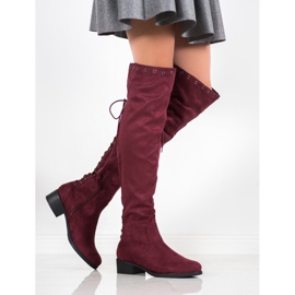 SHELOVET Bottes en daim avec reliure rouge 2