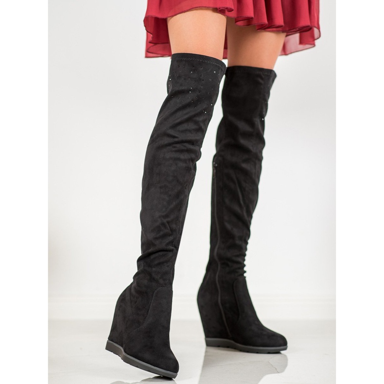 SHELOVET Bottes compensées avec cristaux noir 1