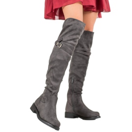 Ideal Shoes Bottes élégantes avec une boucle gris 1