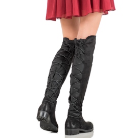 Forever Folie Cuissardes en daim avec un lien noir 2