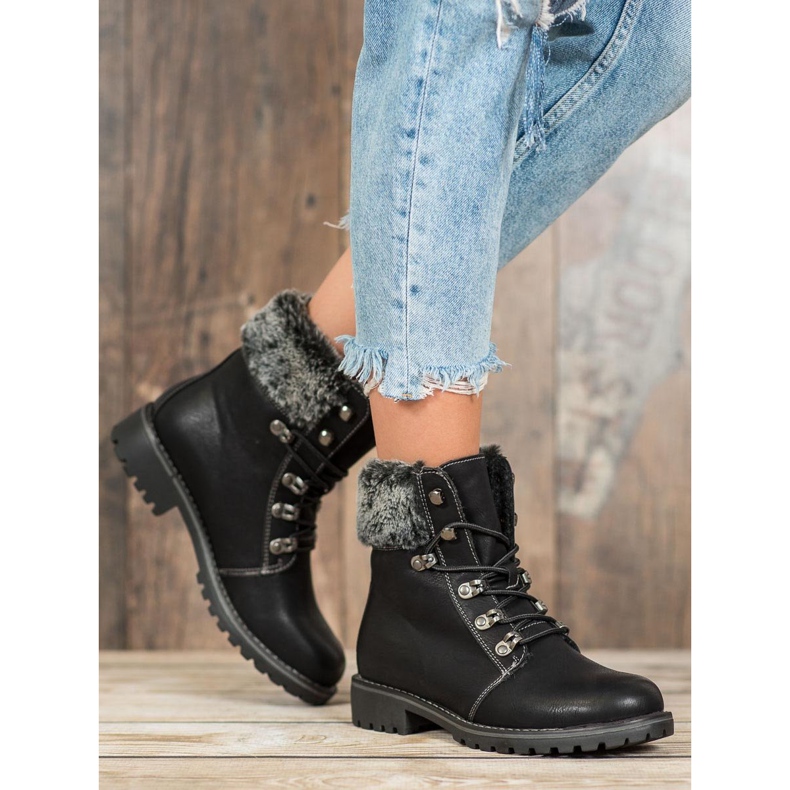 SHELOVET Trappeurs attachés avec fourrure noir 1