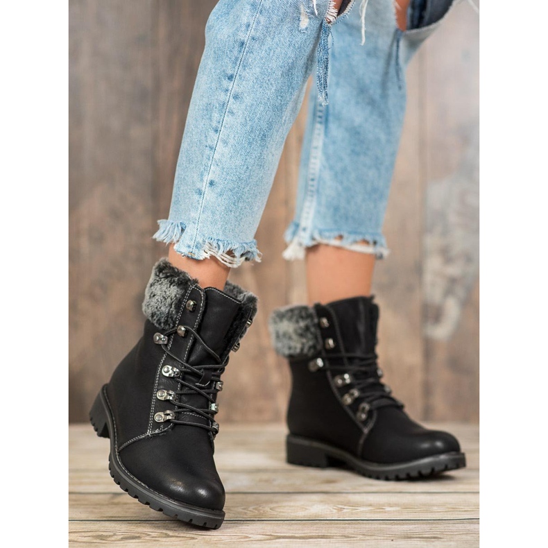 SHELOVET Trappeurs attachés avec fourrure le noir 2 SHELOVET Trappeurs attachés avec fourrure le noir 2