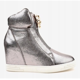 Baskets argentées sur le talon compensé jaguar KLS-105-4 gris 2 Baskets argentées sur le talon compensé jaguar KLS-105-4 gris 2