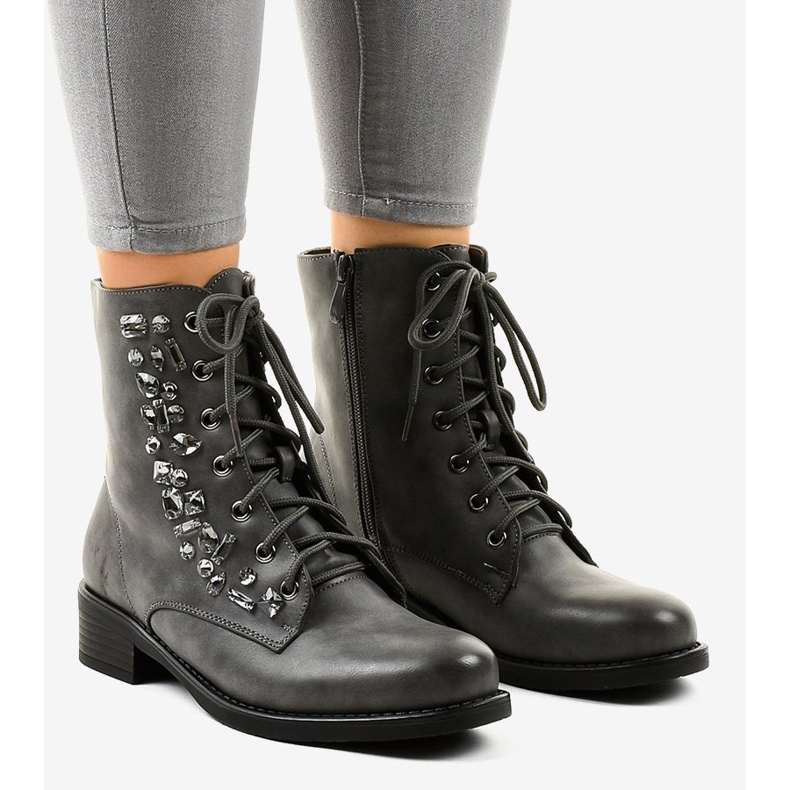 Bottines plates grises à pierres 0-268 1 Bottines plates grises à pierres 0-268 1