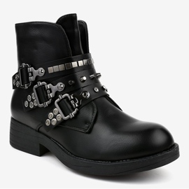 Bottines plates noires à boucles Y225 1