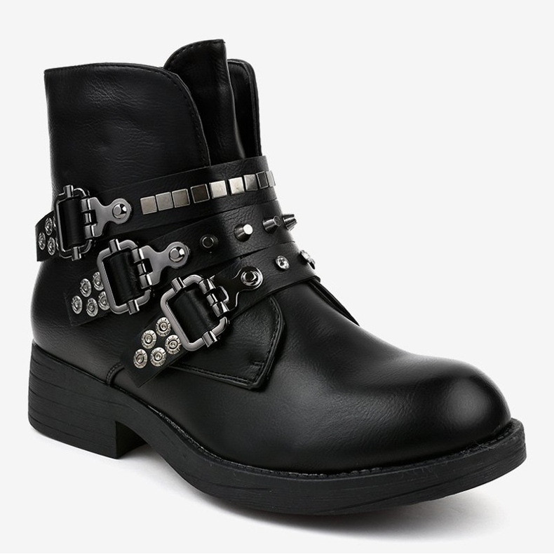 Bottines plates noires à boucles Y225 1