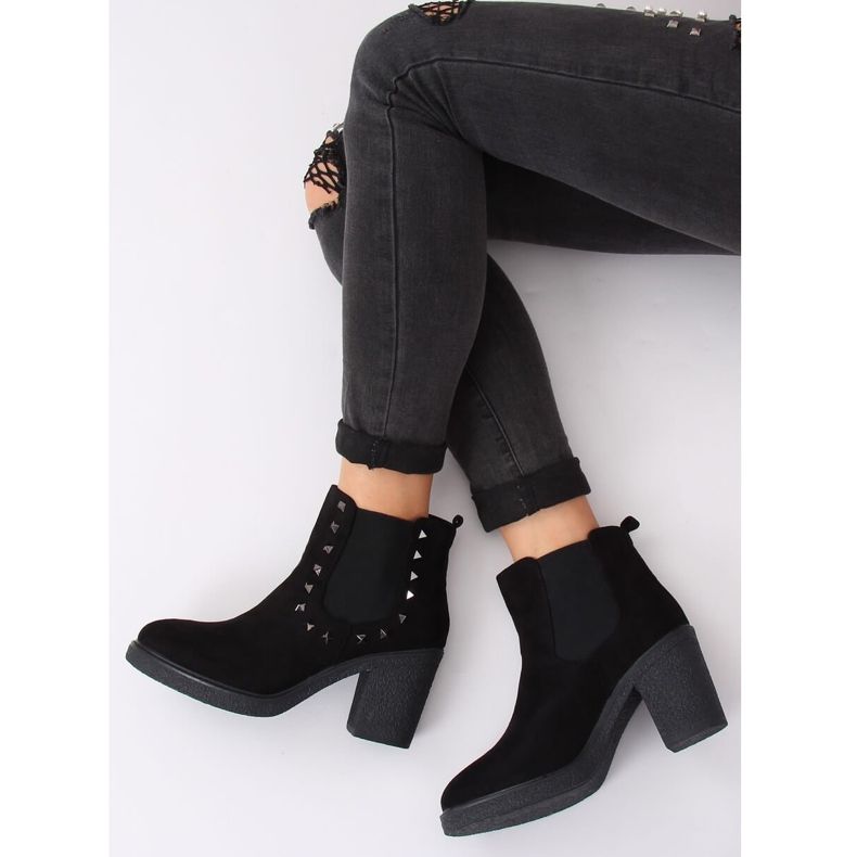 Bottines noires à talons larges H8-85 Noir le noir 1