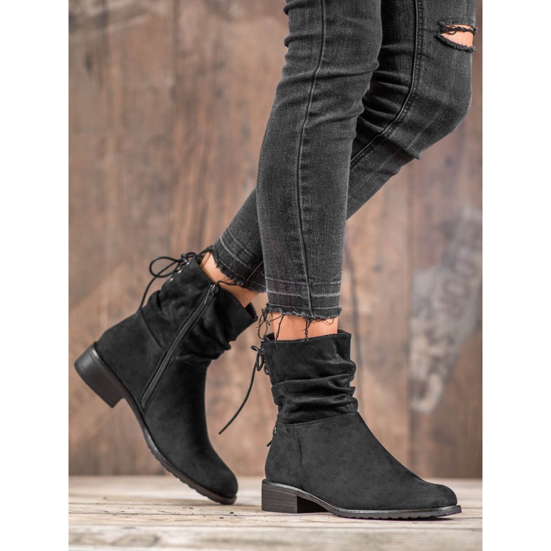 Flyfor Bottines en daim sur talon plat noir 2