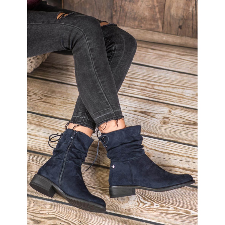 Flyfor Bottines en daim sur talon plat bleu 1