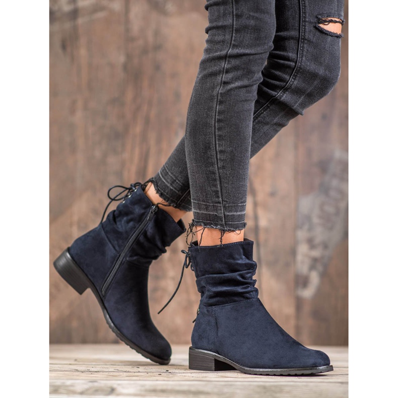 Flyfor Bottines en daim sur talon plat bleu 2