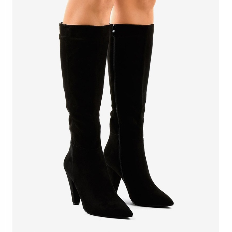 Boots femme en daim noir sur le poteau 8677 le noir 1