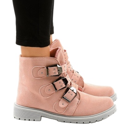 Bottines plates en daim rose avec boucles TL95-4 2