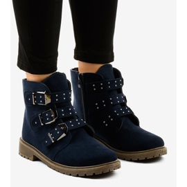 Bottines plates en daim bleu marine à boucles TL95-2 1