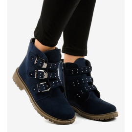 Bottines plates en daim bleu marine à boucles TL95-2 4
