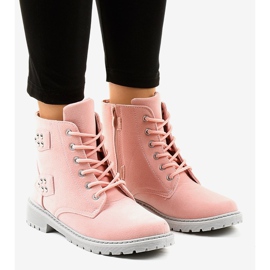 Bottines plates en daim rose TL93-4 1