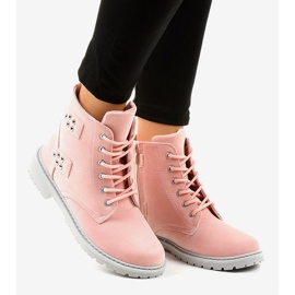 Bottines plates en daim rose TL93-4 3