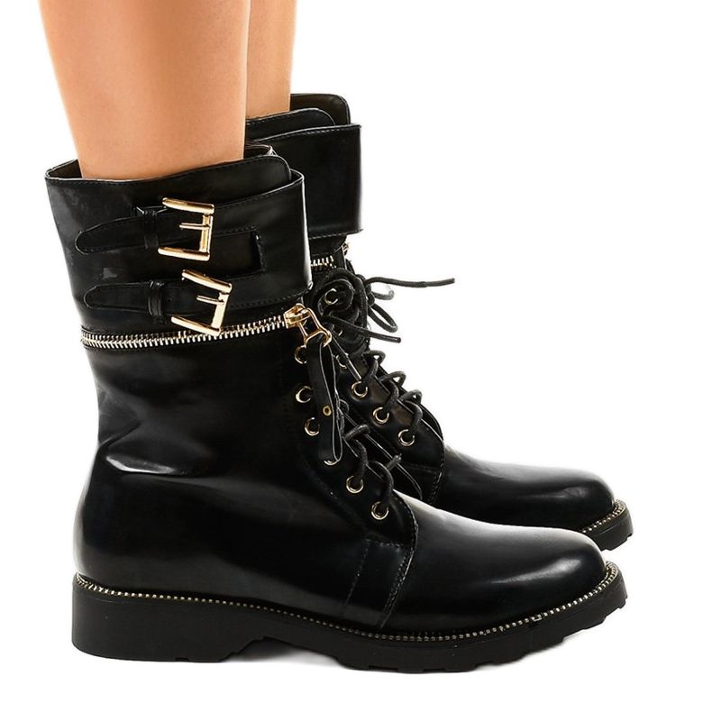Bottes militaires noires avec une fermeture éclair ZH35 1