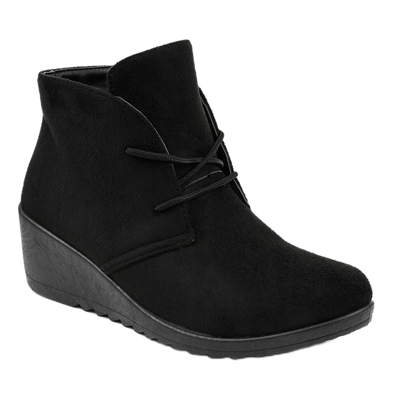Bottines compensées en daim noir E3265 1