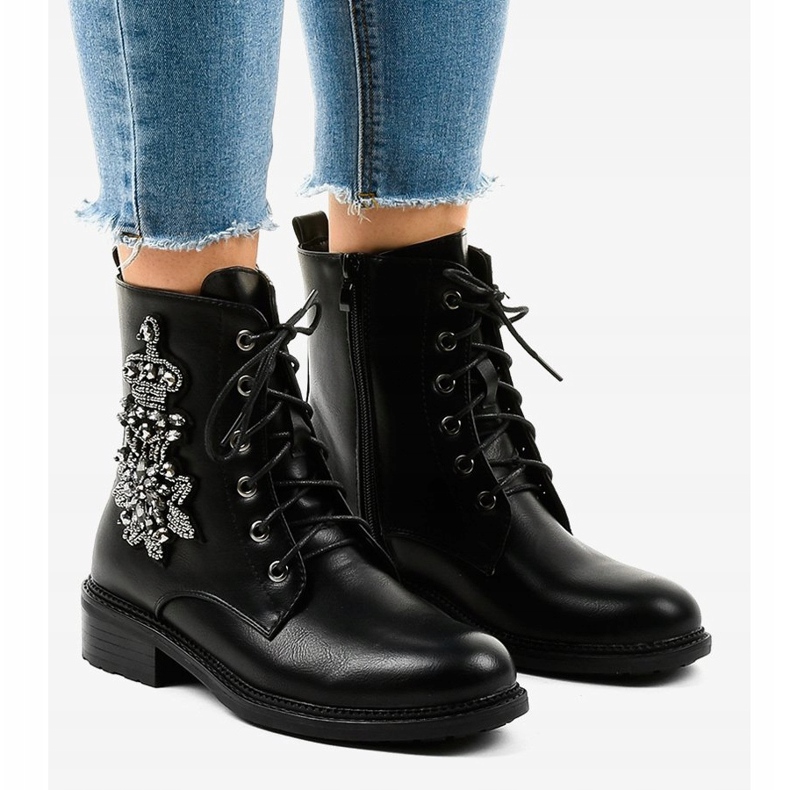 Bottines plates noires à pierres BH5501 le noir 1