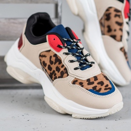 SHELOVET Baskets à la mode à imprimé léopard brun multicolore 4