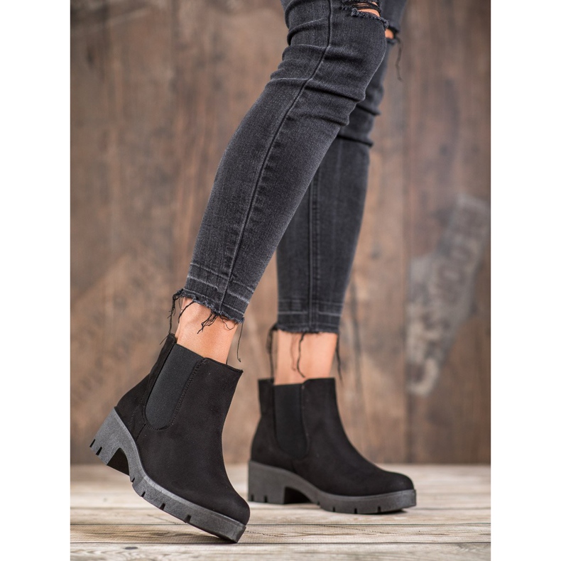 SHELOVET Bottines Chelsea en daim sur la plate-forme noir 1