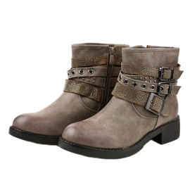 Bottines à talons plats kaki à boucle 7365-PA vert 2