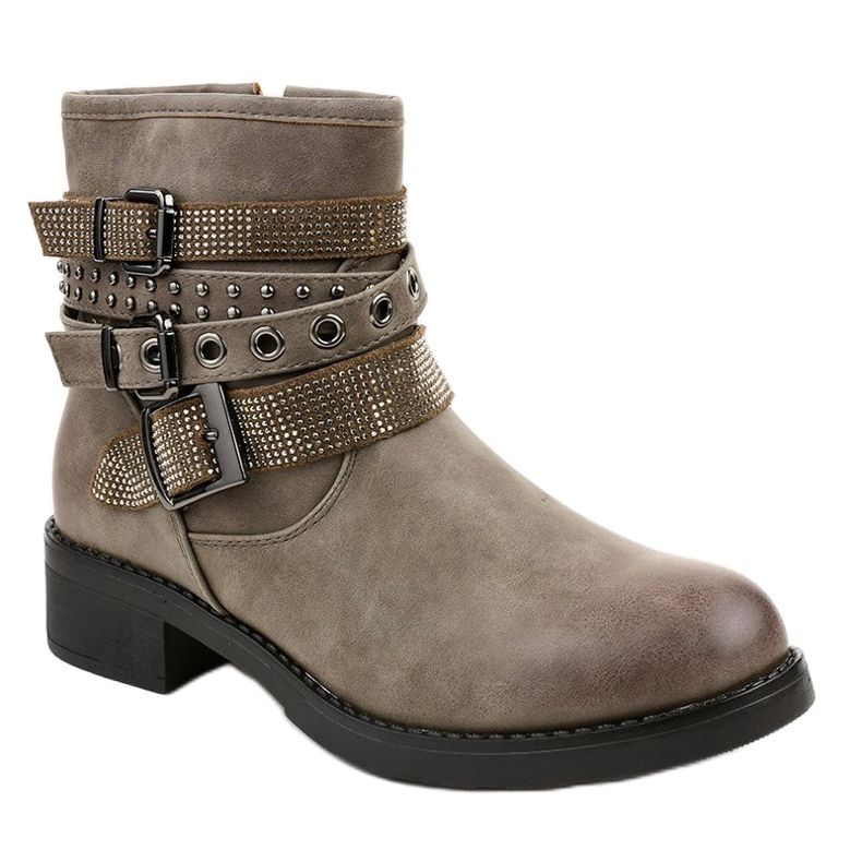 Bottines à talons plats kaki à boucle 7365-PA vert 1