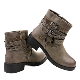 Bottines à talons plats kaki à boucle 7365-PA vert 3