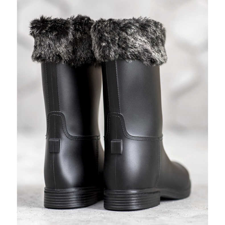 SHELOVET Bottes de pluie avec fourrure le noir 1