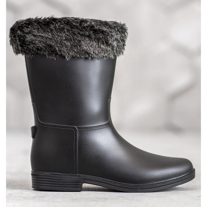 SHELOVET Bottes de pluie avec fourrure le noir 2