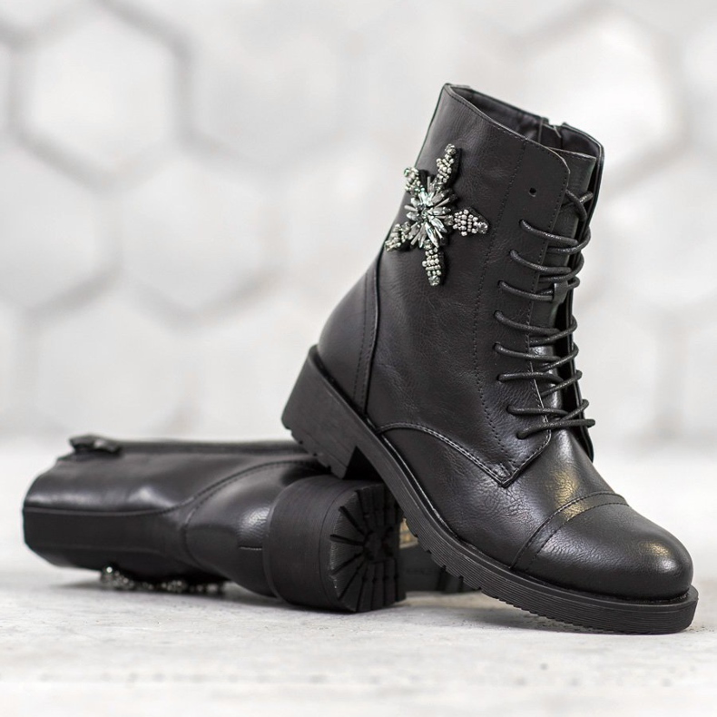 SHELOVET Travailleurs classiques avec des cristaux noir 1